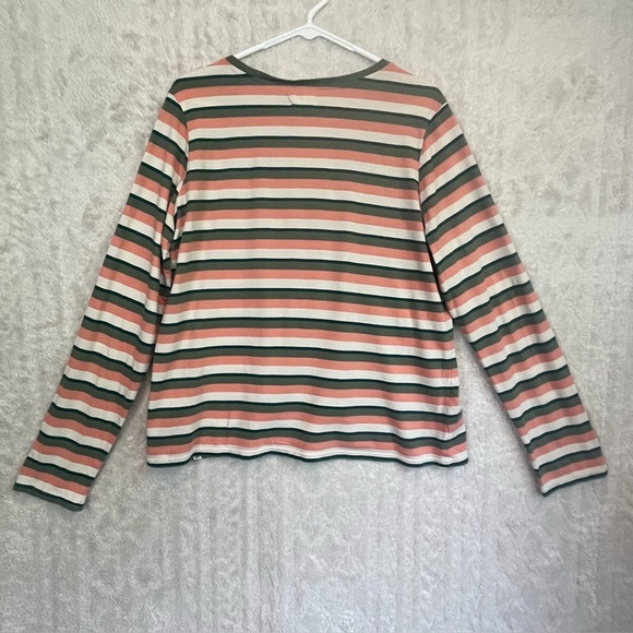 PACT 100% Organic Cotton Striped Top Jersey Sz XL Salmon Green Cream - Picture 10 of 14